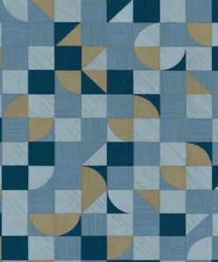 Papel pintado retro geometrico azules